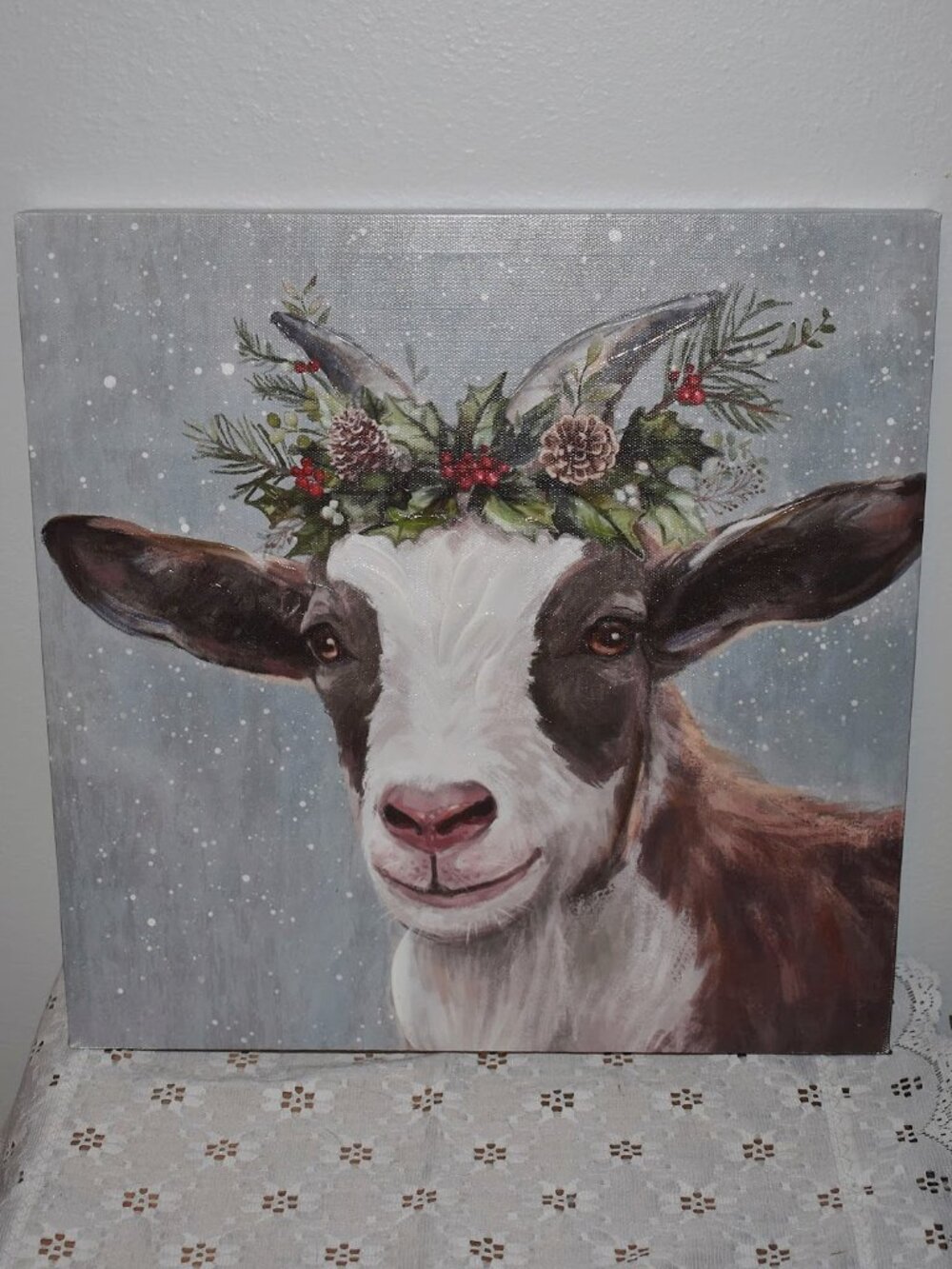 Christmas Winter Holiday Goat Canvas Wall Art Country Farmhouse Decor
